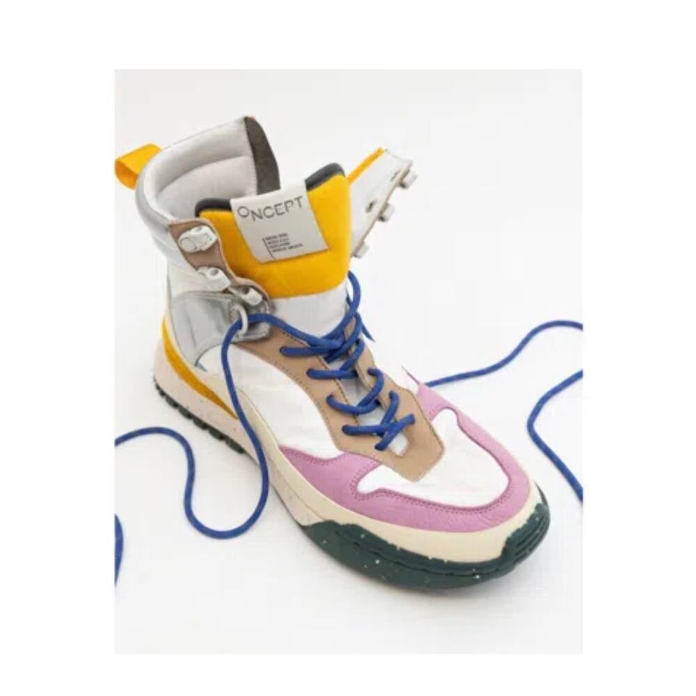 ONCEPT Multicolor High Top Platform Boots - White, Pink & Tan Hiking Sneakers